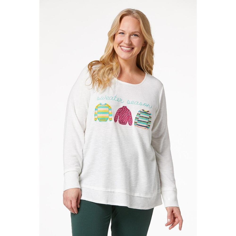 Cato Size 18 20 Sweater Season Patches Lightweight Sweater Ivory